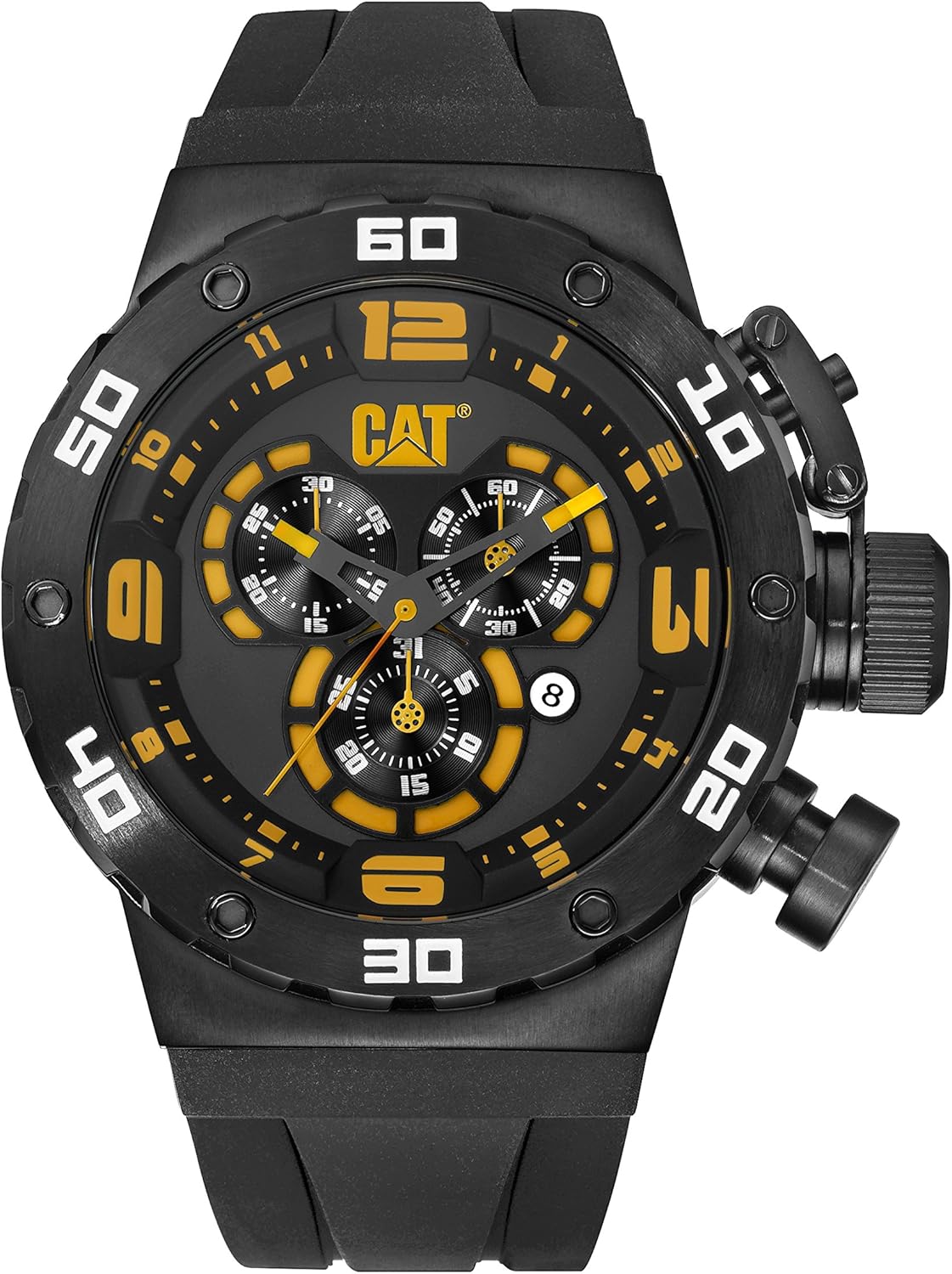 cat ds49 男式计时手表全黑色硅胶表带黄色点缀 ds16321127